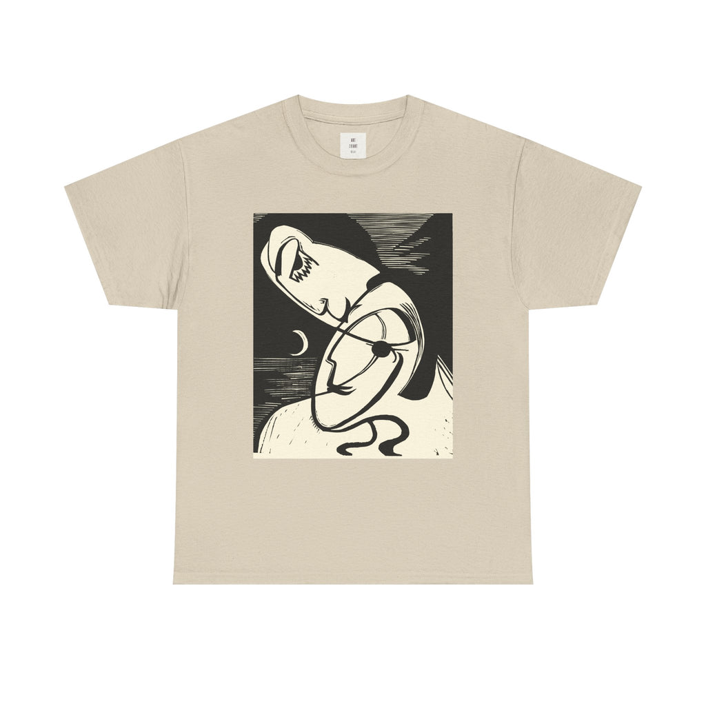 Lovers of the Half Moon — Surrealist Linocut Shirt