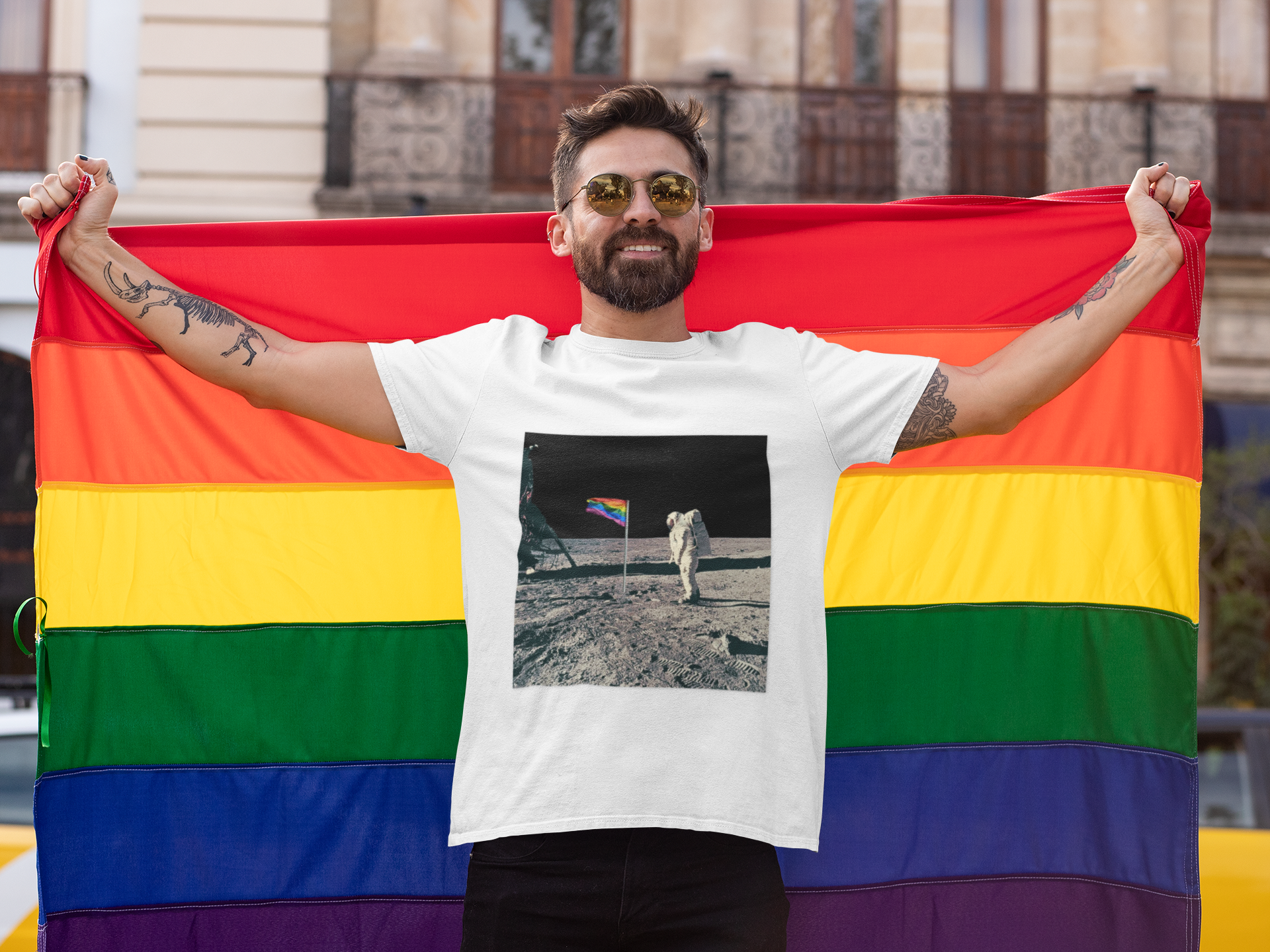 Pride of the Moon — Retro Space Rainbow Flag Shirt