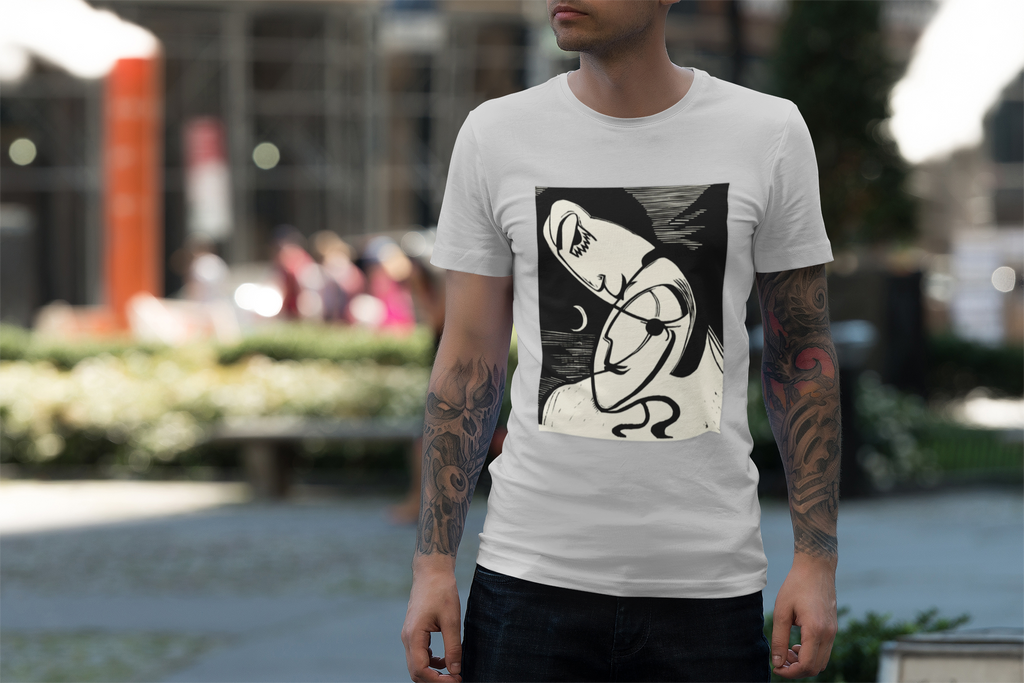 Lovers of the Half Moon — Surrealist Linocut Shirt
