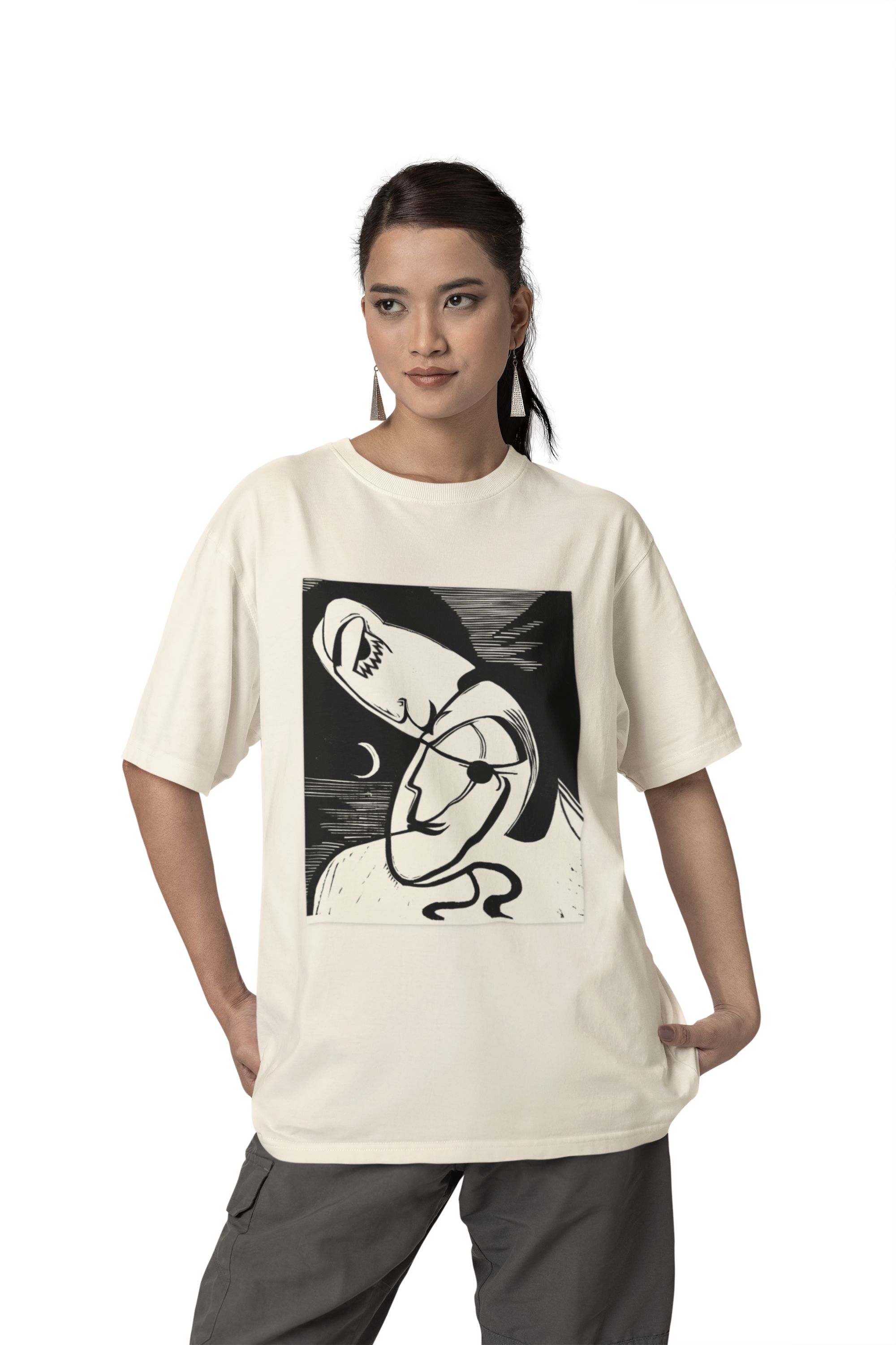 Lovers of the Half Moon — Surrealist Linocut Shirt