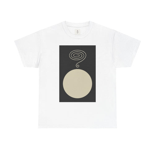 Don't Question Me Minimalist Art Shirt, front view of the spiral and question mark design
