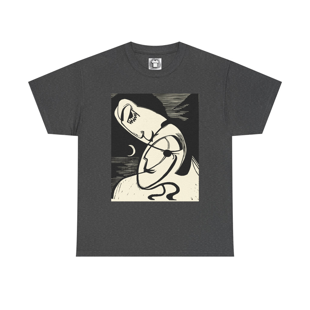 Lovers of the Half Moon — Surrealist Linocut Shirt