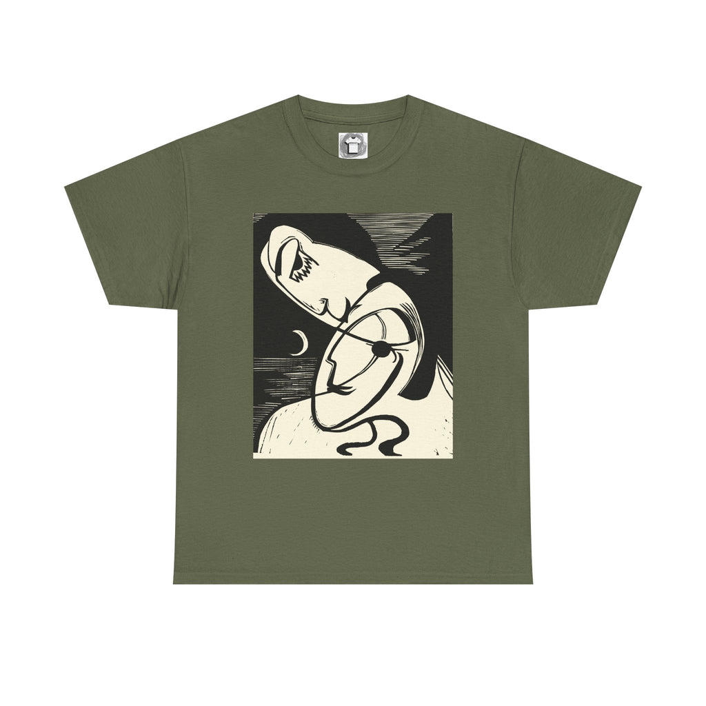 Lovers of the Half Moon — Surrealist Linocut Shirt